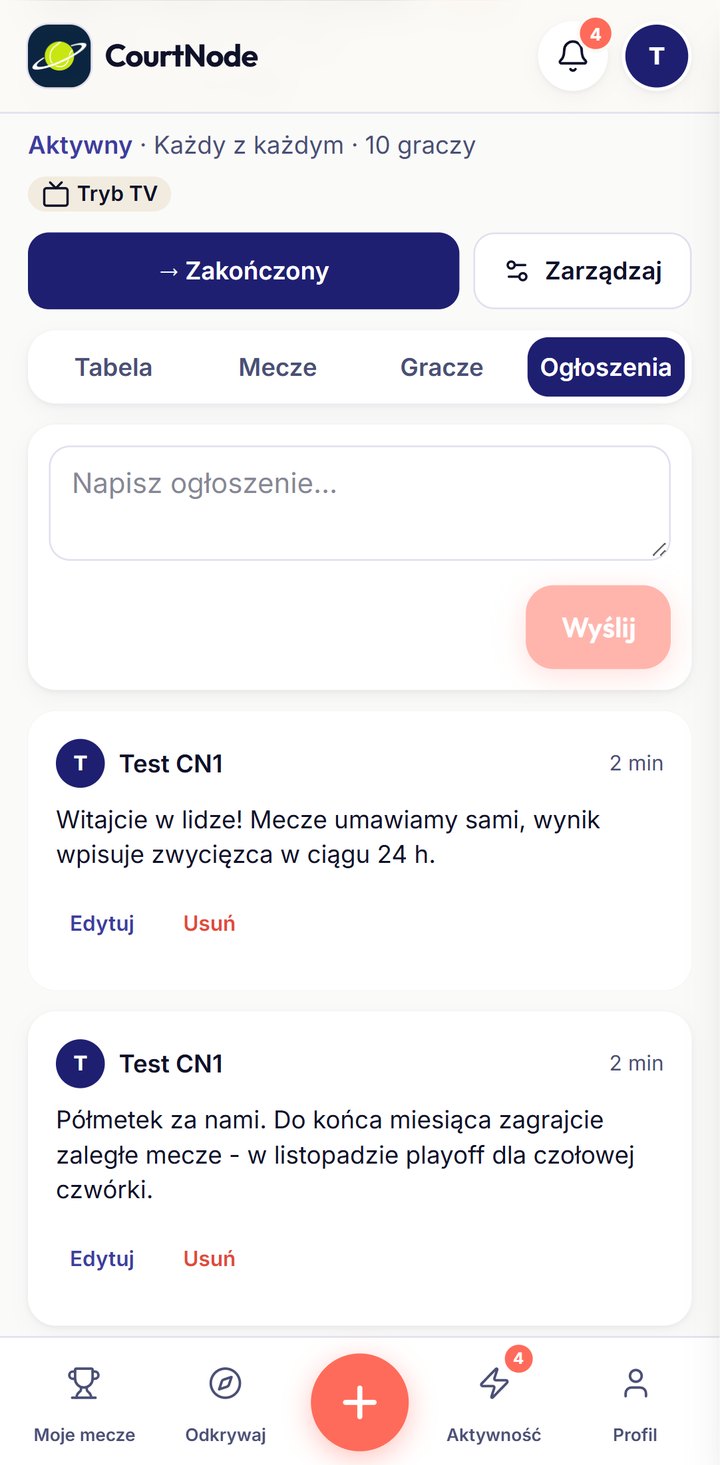 Ogłoszenia ligi, wejście z powiadomienia