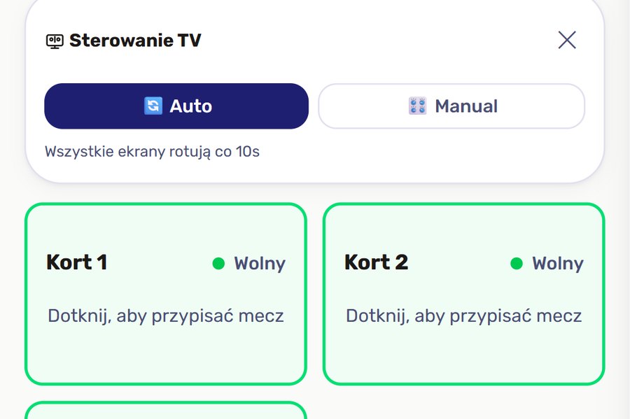 Sterowanie TV w telefonie: tryb Auto i Manual, wolne korty